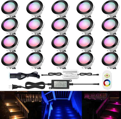 Vista 13 de Kit de luces LED que cambian de color con transformador y control remoto, paquete de 10 luces IP67 impermeables Φ1.77 pulgadas, 12 V, bajo voltaje