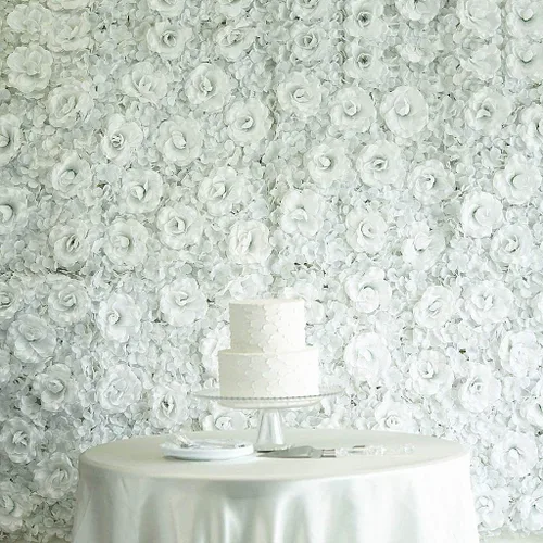Vista 8 de Paquete de 12 tapetes artificiales de follaje sintético de 33 pies cuadrados, panel de hortensias y rosas, telón de fondo de flores para boda, Crema