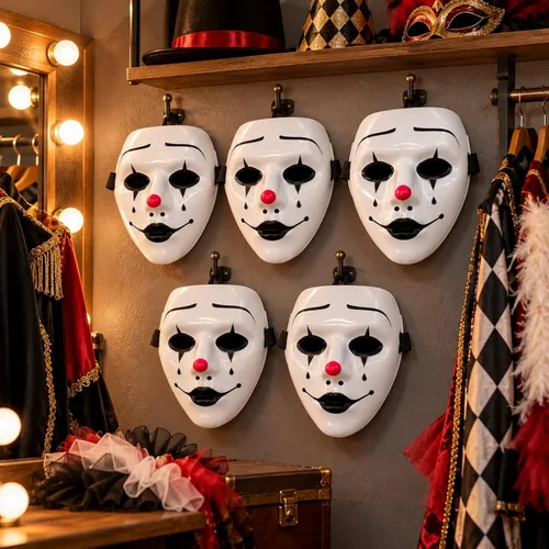 Vista 3 de LUOZZY 5 máscaras faciales completas de payaso blanco con nariz roja