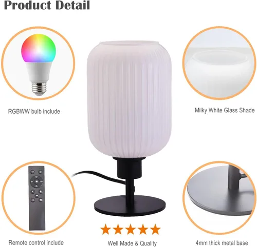 Vista 6 de Lámpara de mesa de cristal de mediados de siglo,Lámpara de escritorio regulable,Bombilla LED incluida,Cambio de color RGB remoto,Vidrio acanalado