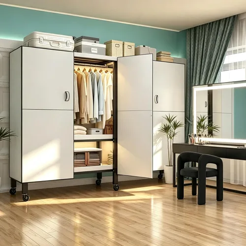 Vista 11 de Armario portátil resistente con puertas magnéticas, perchero de metal resistente de 1500 libras, perchero plegable para ropa, para dormitorio, sala