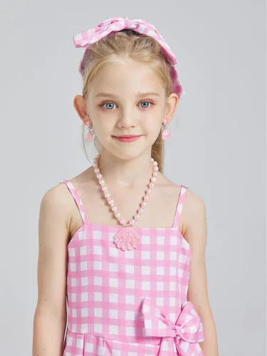 Vista 5 de MEDSAMAAN Vestido a cuadros rosa para niñas, disfraces de cosplay con accesorios de 4 a 10 años