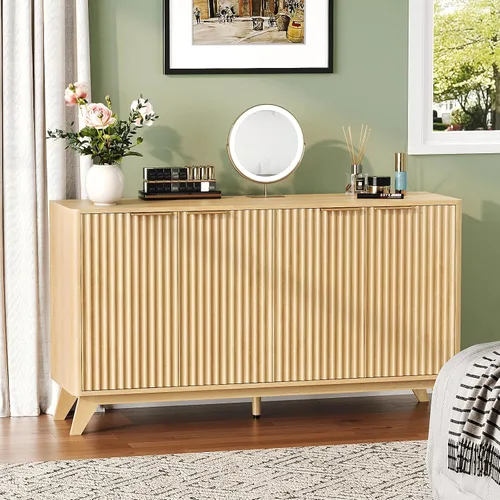 Vista 2 de VINGLI Moderno soporte de TV para televisores de 65 pulgadas, centro de entretenimiento de madera de 55 pulgadas con estantes ajustables, soporte