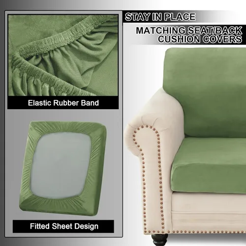 Vista 5 de UNBBRRL Fundas de sofá de 3 piezas para sofá, funda de terciopelo elástico para sillón con 1 funda de cojín de asiento y 1 funda de respaldo