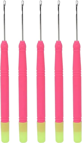 Vista 7 de 5 ganchos de plástico para extensiones de cabello, juego de ganchillo, herramienta de gancho para trenzar el cabello (rojo rosa #2)