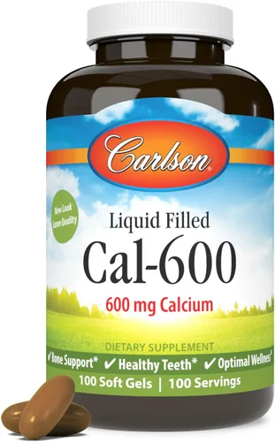 Vista 5 de Carlson - Cal-600, 600 mg de calcio, apoyo óseo, dientes sanos y bienestar óptimo, 100 cápsulas blandas