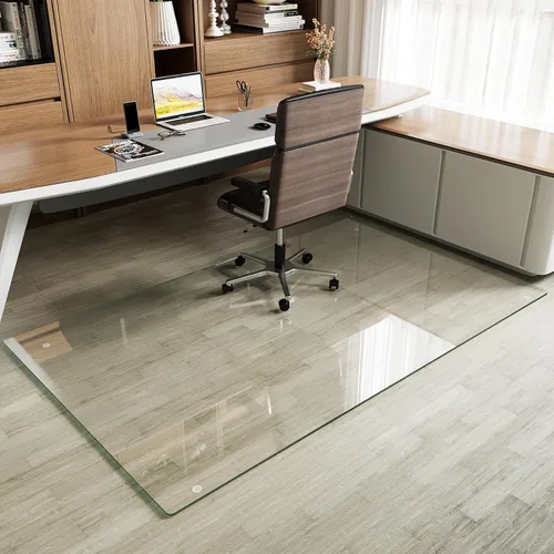 Vista 11 de Koonmi Tapete para silla de vidrio templado para suelos de madera dura y alfombras, 30" x 48" gris, protector de piso de oficina de servicio pesado