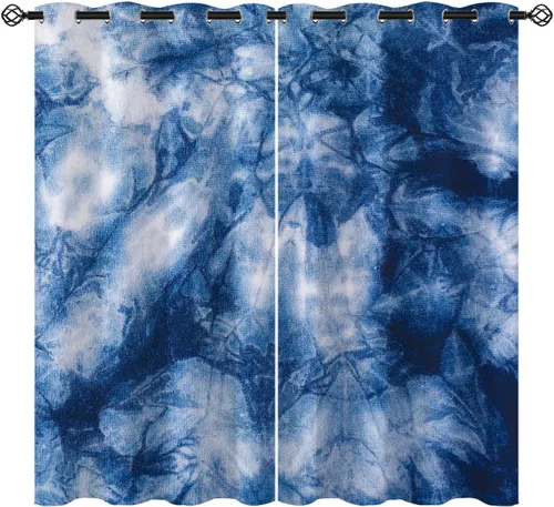 Vista 13 de America - Cortinas opacas de teñido anudado para niñas y niños, decoración del hogar, hippie, rojo, azul, abstracto, con ojales en espiral, cortinas