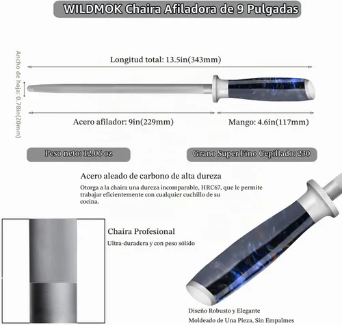 Vista 2 de WILDMOK Afilar la dureza estupenda que afila Rod de acero, sacapuntas de cuchillo de 9 pulgadas