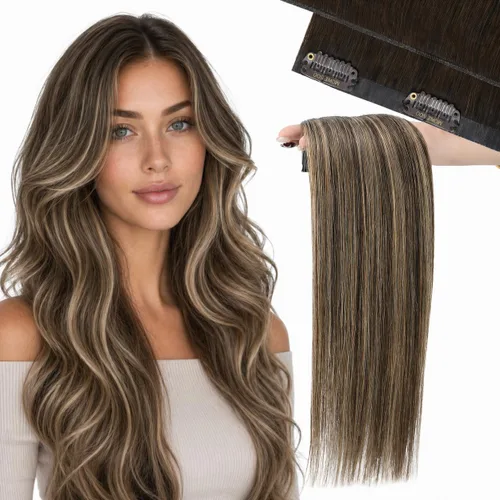 Vista 34 de Moresoo Genius - Extensiones de cabello humano real con clip, color negro azabache, invisibles, sin costuras, de trama de piel sintética