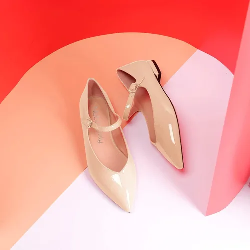 Vista 3 de NobleOnly Zapatos de tacón bajo para mujer con punta puntiaguda Mary Jane con hebilla para oficina, fiesta, zapatos lindos de 0.4 pulgadas
