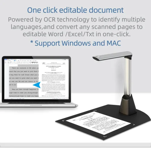 Vista 4 de V510 Escáner de libros y documentos, cámara portátil de documentos tamaño A4, escáner profesional HD de 5 MP, aplanar y deskew automático y OCR
