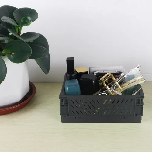Vista 5 de Tixill Paquete de 2 Mini Cajas de Almacenamiento de Plástico Plegables Mini Cestas de Plástico para Organizar y Almacenar para el Hogar, Cocina Negro