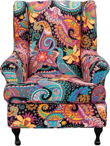 Vista 28 de NILUOH Funda para silla Wingback, 2 piezas, fundas elásticas de elastano para silla con respaldo de ala, funda lavable para sillones con respaldo