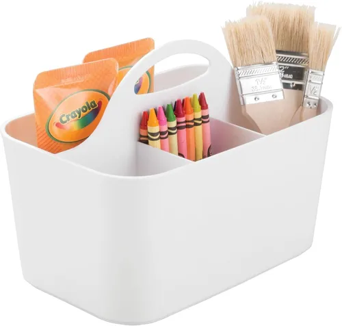 Vista 12 de mDesign Organizador portátil de plástico para manualidades, cesta dividida con asa, para manualidades, costura, suministros de arte, capacidad