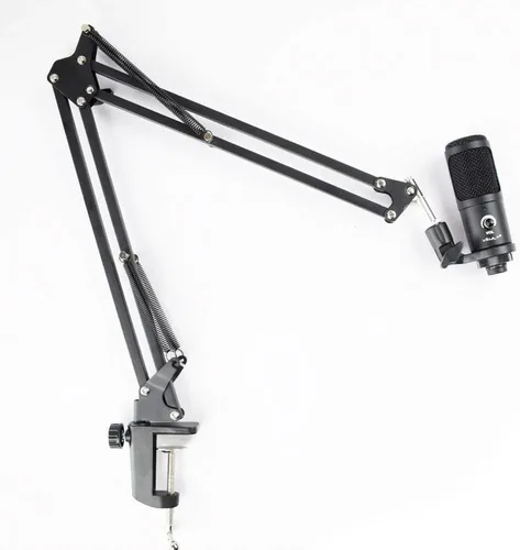 Vista 3 de Vault MS126-1 Soporte de brazo extensible de tijera para micrófono dinámico y condensador con soporte de clip de micrófono y abrazadera de montaje