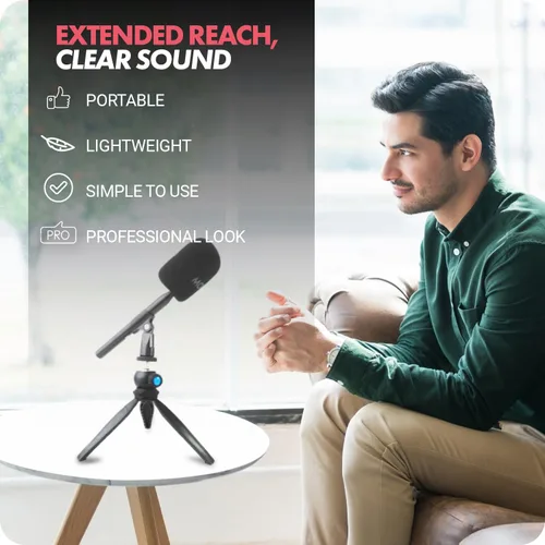Vista 3 de Movo HMT-2 Soporte de micrófono de trípode de mesa para Movo WMX-HM y Rode Interview Go Adaptadores de micrófono inalámbrico de mano. Perfecto