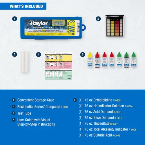 Vista 4 de Taylor Swimming Pool & Spa Kit para prueba de pH, cloro y bromo en agua 4-en-1 K-1003