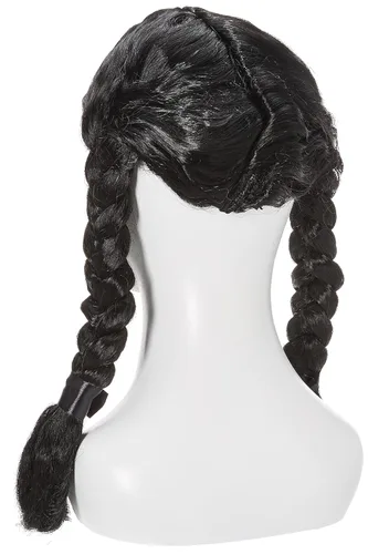 Vista 2 de Disfraces Rubie, peluca de Miércoles, de Los locos Addams., talla única , Negro