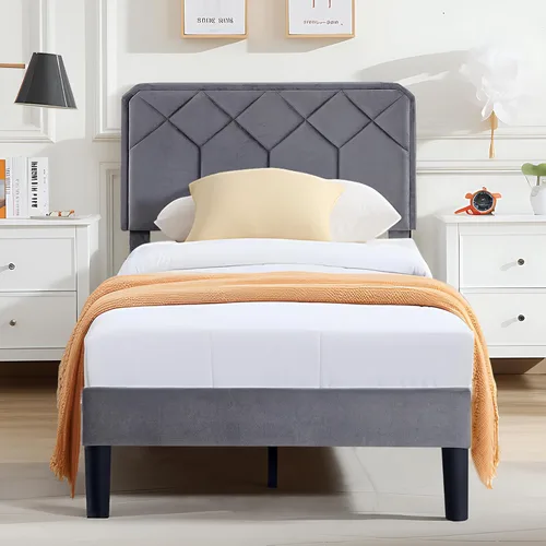 Vista 16 de VECELO Marco de Cama Tamaño Twin con Plataforma Tapizada de Terciopelo Premium con Cabecera Ajustable en Altura/Base de Colchón, Soporte de Listones