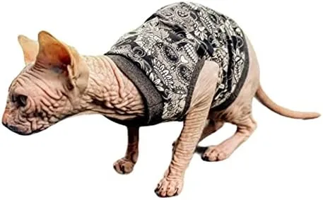 Vista 5 de Camiseta elástica de algodón sin pelo de gato negro Sculls para gato Sphynx (L)