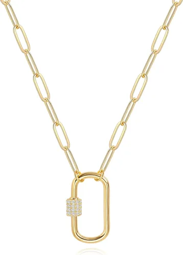 Vista 39 de Aobei Pearl Collar chapado en oro de 18 quilates con dije de cruz de corazón, corazón, estrella, león, mal de ojo, amor, medallón, clip de papel