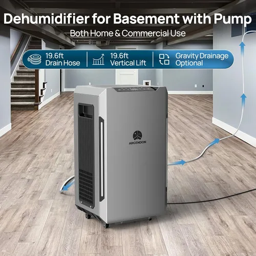 Vista 5 de ARGENDON Deshumidificador Energy Star de 70 PPD para sótano, deshumidificador comercial con bomba y manguera de drenaje, control de humedad