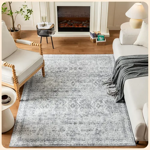 Vista 14 de Istana Alfombra larga antideslizante de 2.5 x 8 para el hogar, para pasillo y cocina, lavable, sedosa y suave al tacto, elegante, color azul y marfil
