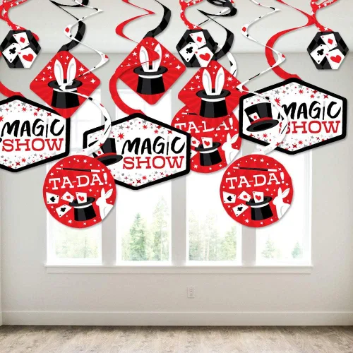 Vista 3 de Big Dot of Happiness Ta-Da, Magic Show - Decoración mágica para colgar en fiestas de cumpleaños, espirales de decoración de fiesta, juego de 40