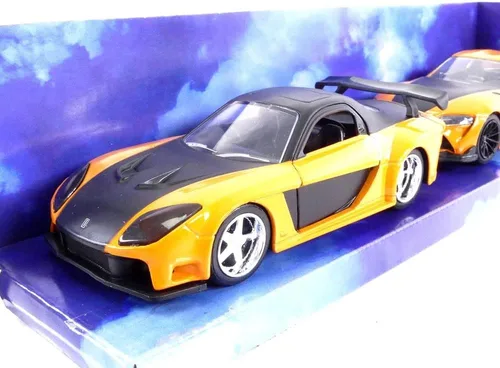 Vista 5 de Jada Fast & Furious 1:32 Han's Mazda RX-7 y Toyota GR Supra - Paquete doble de autos fundidos, juguetes para niños y adultos