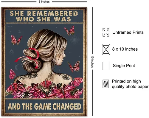 Vista 2 de Ella recordó quién era y el juego cambió – Regalos de aliento edificantes para mujeres – Decoración de pared con citas positivas inspiradoras – Arte