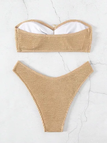 Vista 2 de MakeMeChic Traje de baño bandeau de 2 piezas para mujer, traje de baño de corte alto con nudo frontal