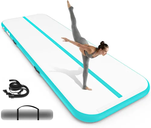 Vista 10 de Inflatable Gymnastics Mat 10ft/ 13ft/ 16ft, 4 inches Thickness Gymnastic Mats with Electric Pump and Carry Bag for Kids Home Use Outdoor Training