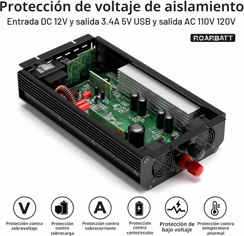 Vista 4 de Inversor de corriente de 3000 W, de 12 V de CC a 110 V/120 V de CA, potencia máxima de pico de 6000 W, con 2 tomas de CA y 2 puertos USB 2.4 Rosa