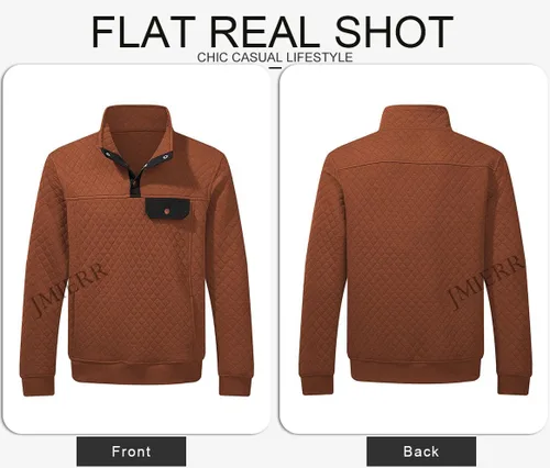 Vista 5 de JMIERR Sudadera acolchada para hombre, casual, de manga larga, cuello alto, con botones