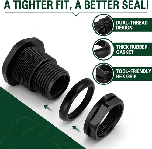 Vista 5 de Adaptador de mamparo, manguera de jardín roscada macho de 3/4 pulgadas GHT x 1/2 pulgada hembra NPT conector de tanque de agua de doble rosca