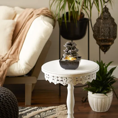 Vista 4 de Zingz & Thingz Zen Collection - Fuente de agua LED de resina, roca escalonada, 5.25 x 5.25 x 7 pulgadas