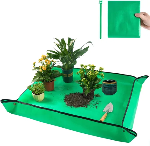 Vista 15 de Tapete de trasplante de 26.8"X26.8" para plantas de interior para controlar el desorden, tapete de bandeja de jardinería plegable e impermeable 1