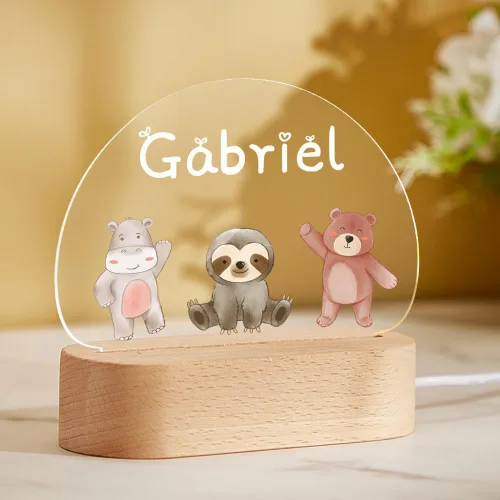 Vista 7 de VEELU Regalos personalizados para niños, luz nocturna con nombre personalizado con lindos animales, lámpara LED acrílica para bebé, regalo