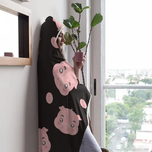 Vista 5 de ARAHANT Manta con capucha de cerdo de dibujos animados, bonita manta con capucha de animales, buen regalo para niños, tamaño pequeño de 40 x 50