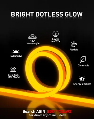 Vista 2 de Tira de luces LED AC 120V, tira de neón eco de 120 LED/m sin puntos, conectable y cortable, impermeable IP65 y resistente a la intemperie