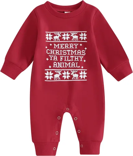 Vista 7 de Bagilaanoe Traje de Navidad para bebé, niño, niña, ropa de árbol de Navidad, mameluco de manga larga de una pieza Rojo ladrillo