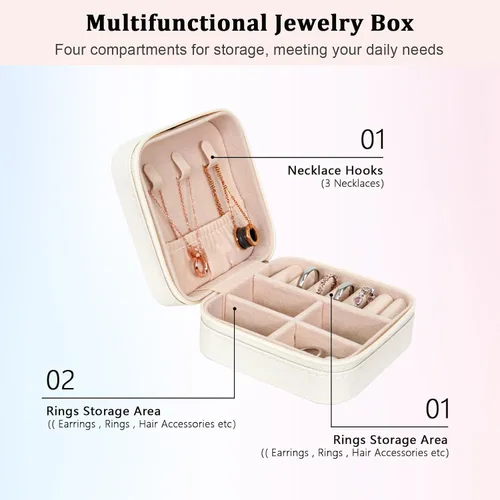 Vista 4 de Caja de joyería de viaje portátil de cuero PU mini caja de viaje de joyería pequeña caja de joyería para pendientes collar mujeres niñas regalo