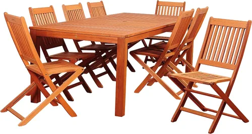 Vista 2 de Amazonia Gardenia - Juego de comedor rectangular de eucalipto (9 piezas)