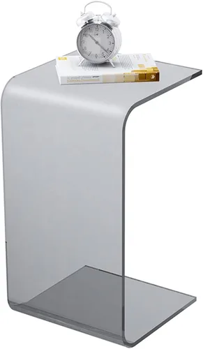 Vista 6 de Mesa auxiliar en forma de C de acrílico marrón, 25,6 EN C en forma de mesa auxiliar para sofá Mesa auxiliar acrílica multiusos en C, mesa auxiliar