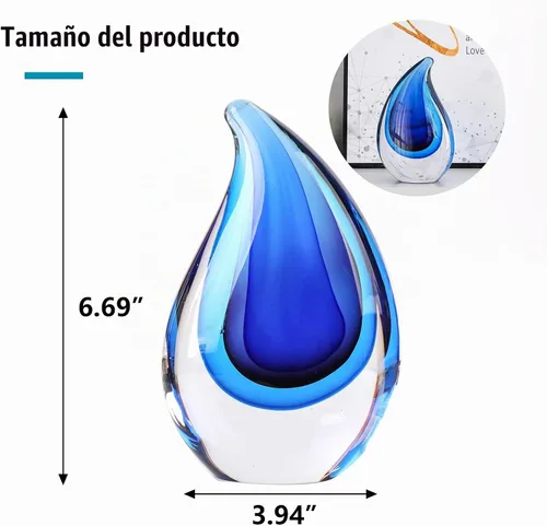 Vista 2 de Yao Yuan Escultura Decorativa de Cristal Soplado a Mano Estilo Murano Estatua y Figurilla - Regalo Maravilloso, Azul