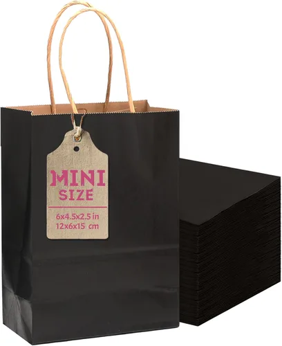 Vista 16 de qiqee Paquete de 50 bolsas de regalo de papel negro con asas a granel 13"x10.3"x4.6" bolsas de favor para fiestas de tamaño grande múltiples usos