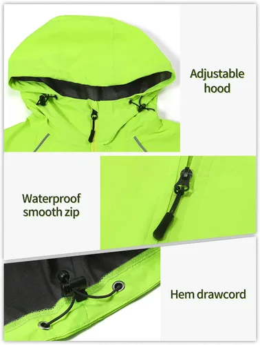 Vista 6 de BERGRISAR Chaqueta de lluvia de ciclismo para hombre, impermeable, rompevientos, chaqueta de bicicleta, capucha para correr, abrigo de lluvia