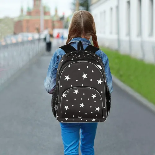 Vista 7 de ALAZA Star and Polka Dots Abstract Black White Retro Business Travel Senderismo Camping Mochila Pack para hombres y mujeres