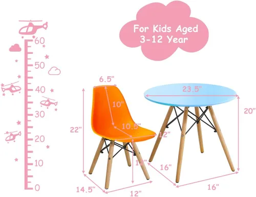 Vista 7 de Costzon Juego de mesa y silla para niños, 5 piezas de escritorio para niños de estilo moderno de mediados de siglo con patas de madera, marco